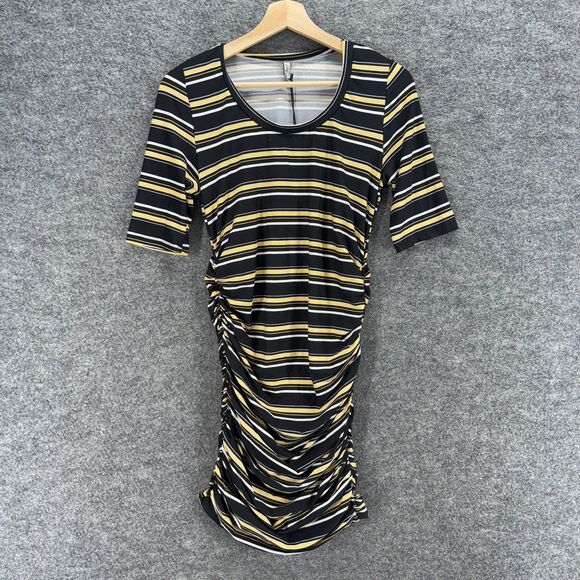 New Mother Bee Dress Women M Maternity Black Striped Sheath Midi Short Sleeve - Picture 1 of 9